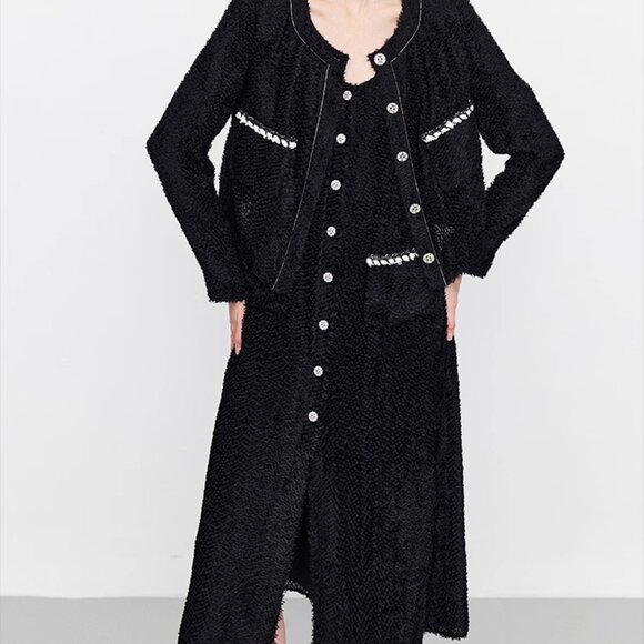 Luxury Silk-Blend Jacquard Dress | Dark Floral Night Sky Black | Size M - Picture 6 of 16